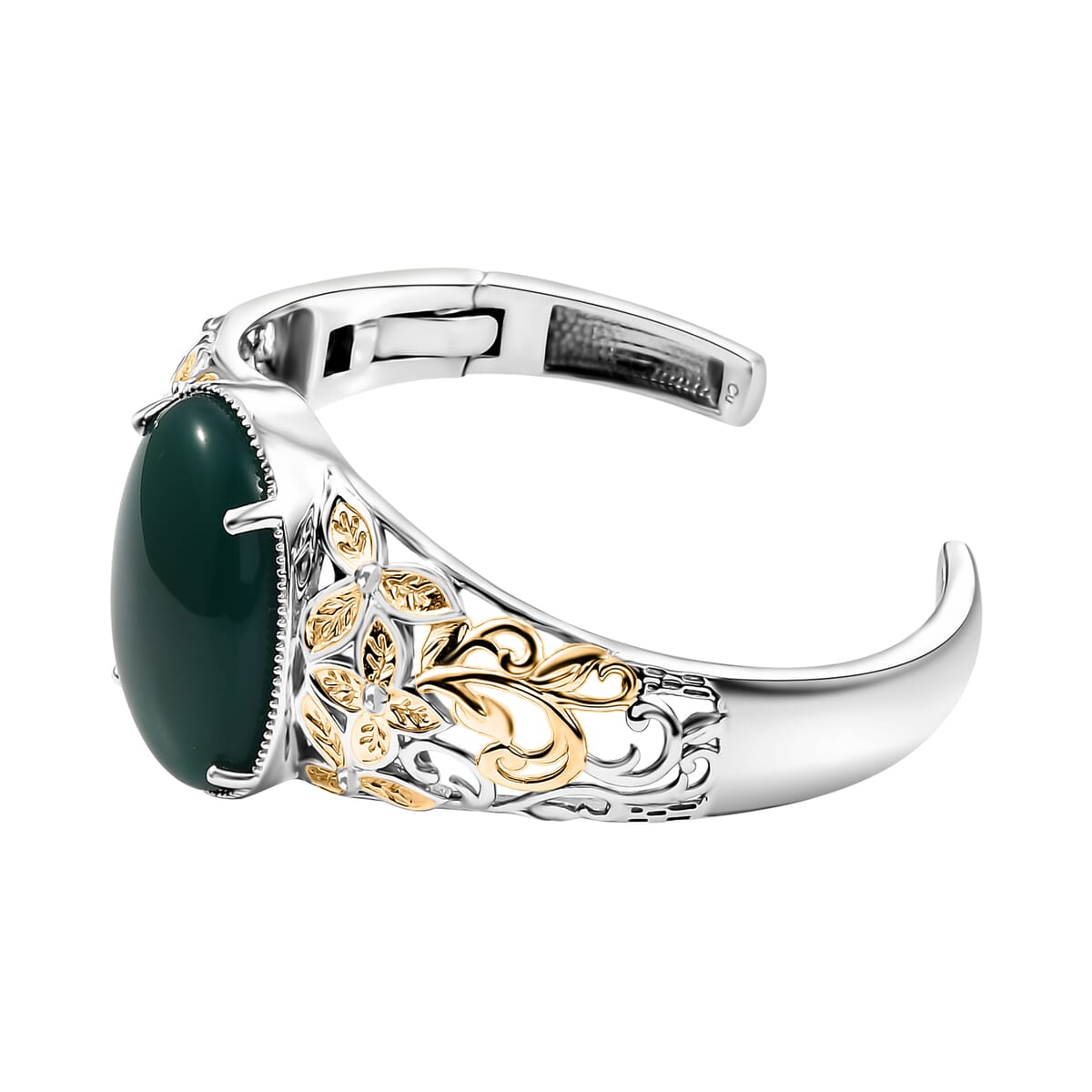 Green Onyx 30.75 ctw Cuff Bracelet in 14K YG and Platinum Over Copper with Magnet (7.25 In) image number 3