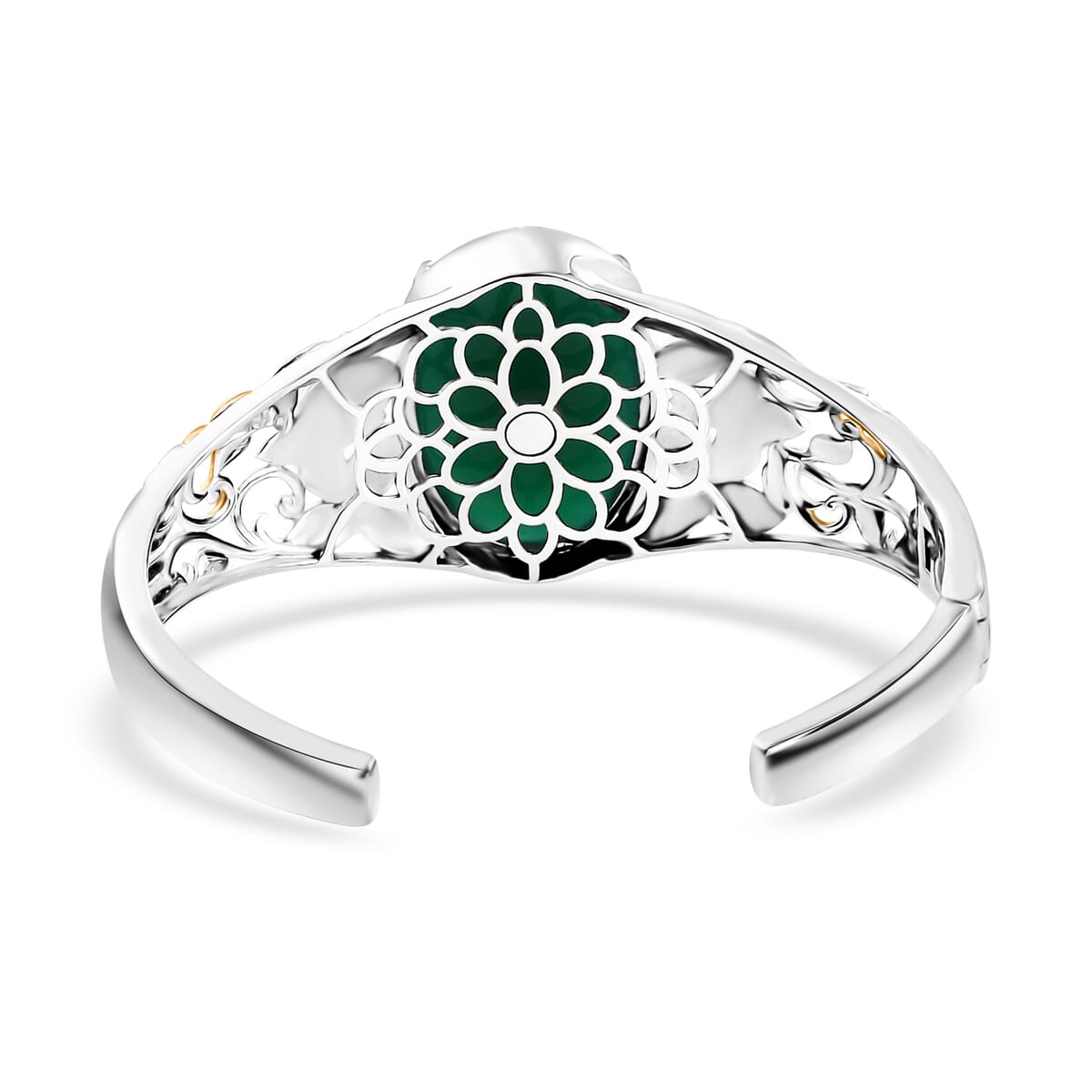 Green Onyx 30.75 ctw Cuff Bracelet in 14K YG and Platinum Over Copper with Magnet (7.25 In) image number 4