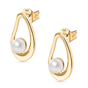 Fresh Water Pearl 3.48 ctw Earrings in 14K YG Over Sterling Silver