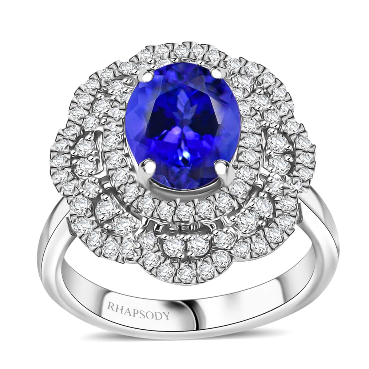 Rhapsody AAAA Tanzanite and E-F VS Diamond 3.96 ctw Floral Ring in 950 Platinum (Size 10.0) 8.65 Grams  image number 0