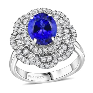 Certified and Appraised Rhapsody AAAA Tanzanite and E-F VS Diamond 3.96 ctw Floral Ring in 950 Platinum (Size 10.0) 8.65 Grams 