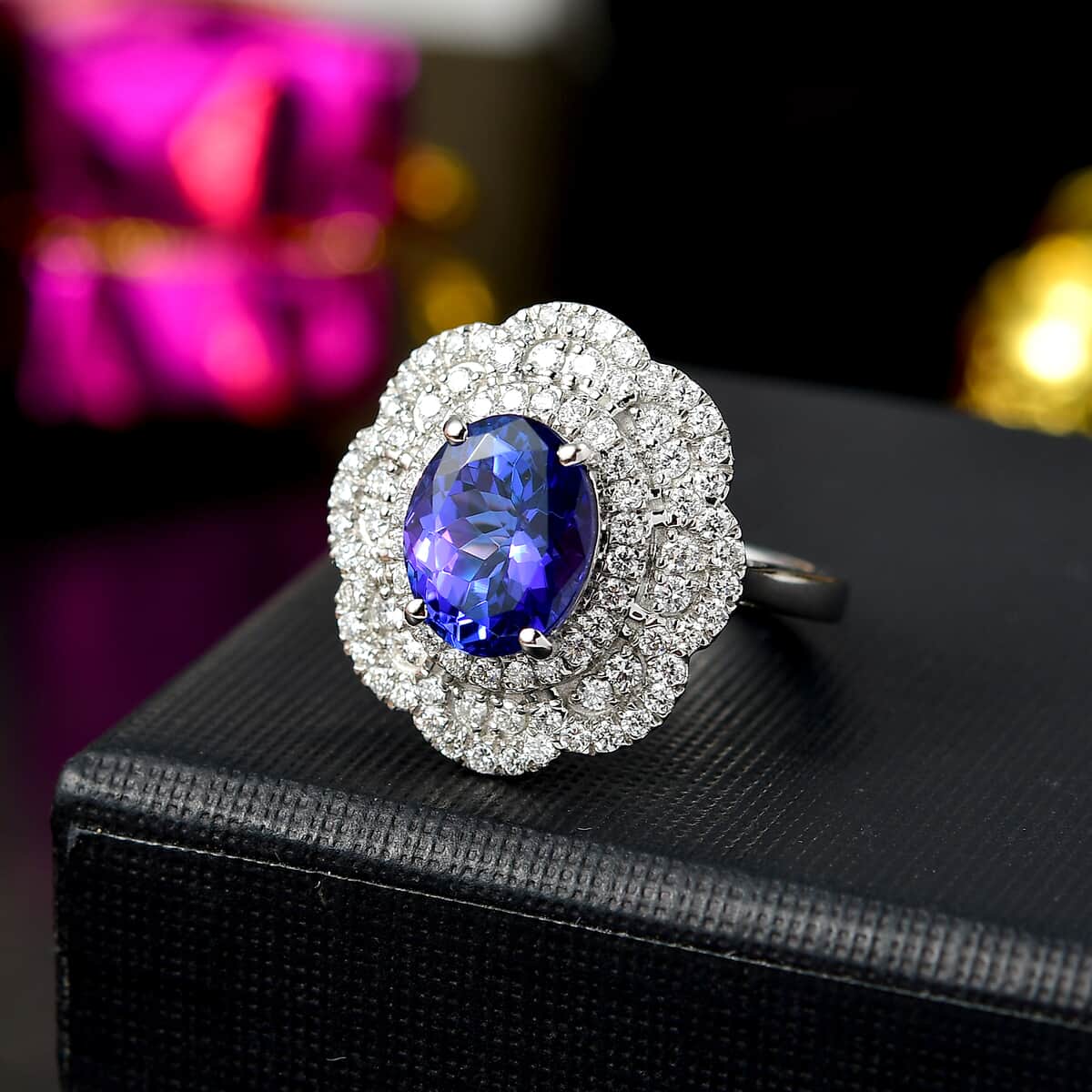 Rhapsody AAAA Tanzanite and E-F VS Diamond 3.96 ctw Floral Ring in 950 Platinum (Size 10.0) 8.65 Grams  image number 1