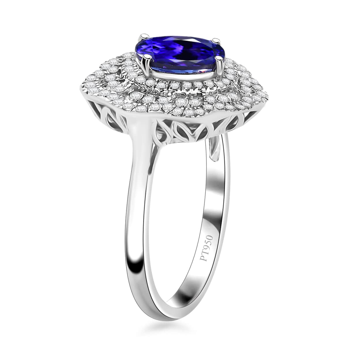 Rhapsody AAAA Tanzanite and E-F VS Diamond 3.96 ctw Floral Ring in 950 Platinum (Size 10.0) 8.65 Grams  image number 3