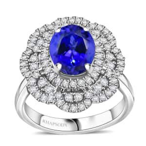 Rhapsody AAAA Tanzanite and E-F VS Diamond 3.96 ctw Floral Ring in 950 Platinum (Size 6.0) 8.65 Grams 