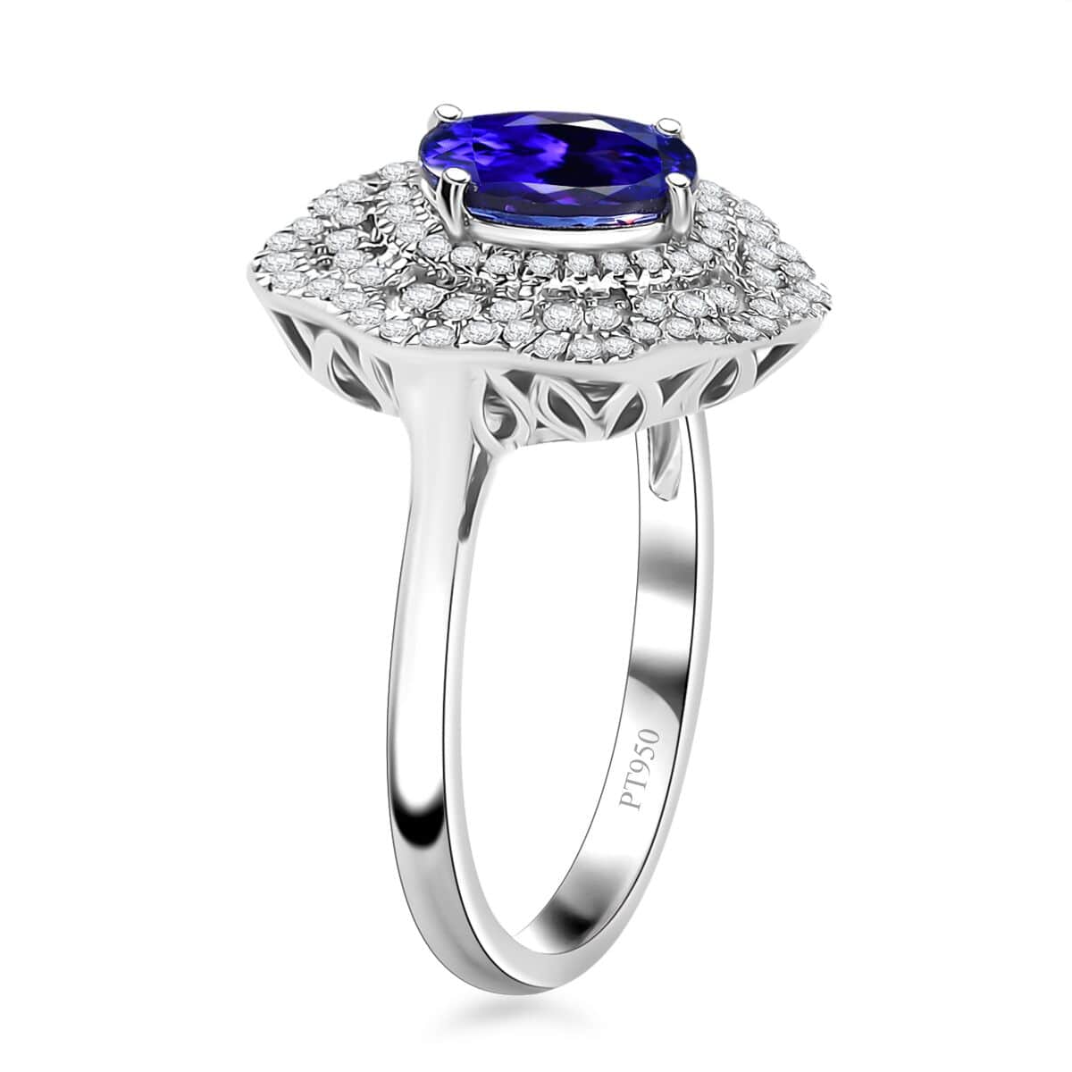 Rhapsody AAAA Tanzanite and E-F VS Diamond 3.96 ctw Floral Ring in 950 Platinum (Size 6.0) 8.65 Grams  image number 3