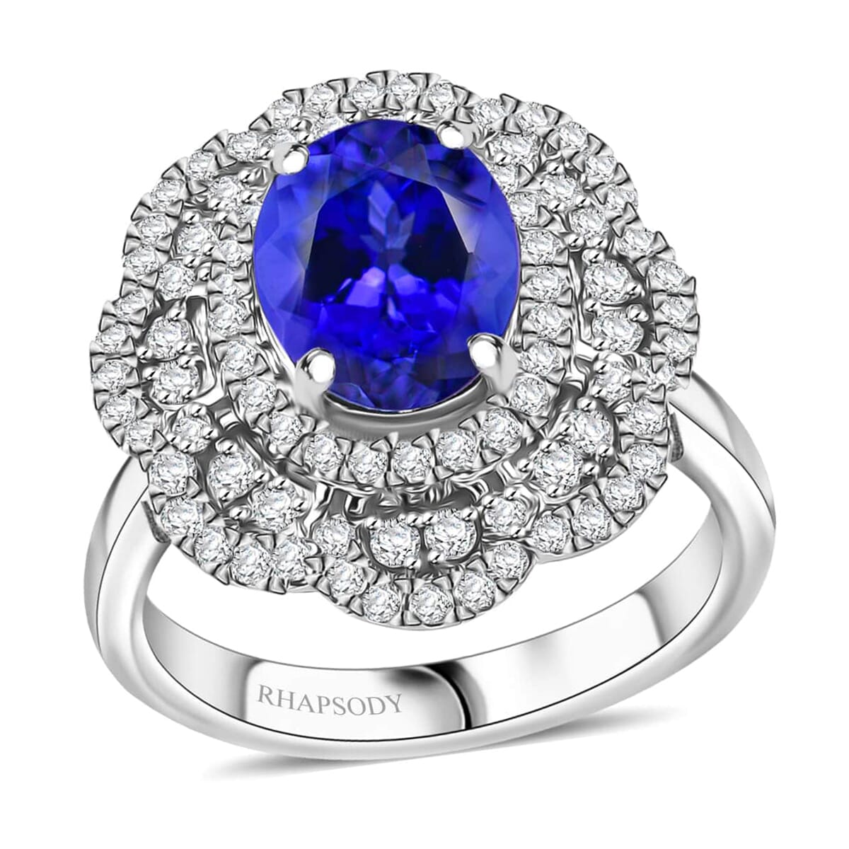 Certified and Appraised Rhapsody AAAA Tanzanite and E-F VS Diamond 3.96 ctw Floral Ring in 950 Platinum (Size 7.0) 8.65 Grams  image number 0