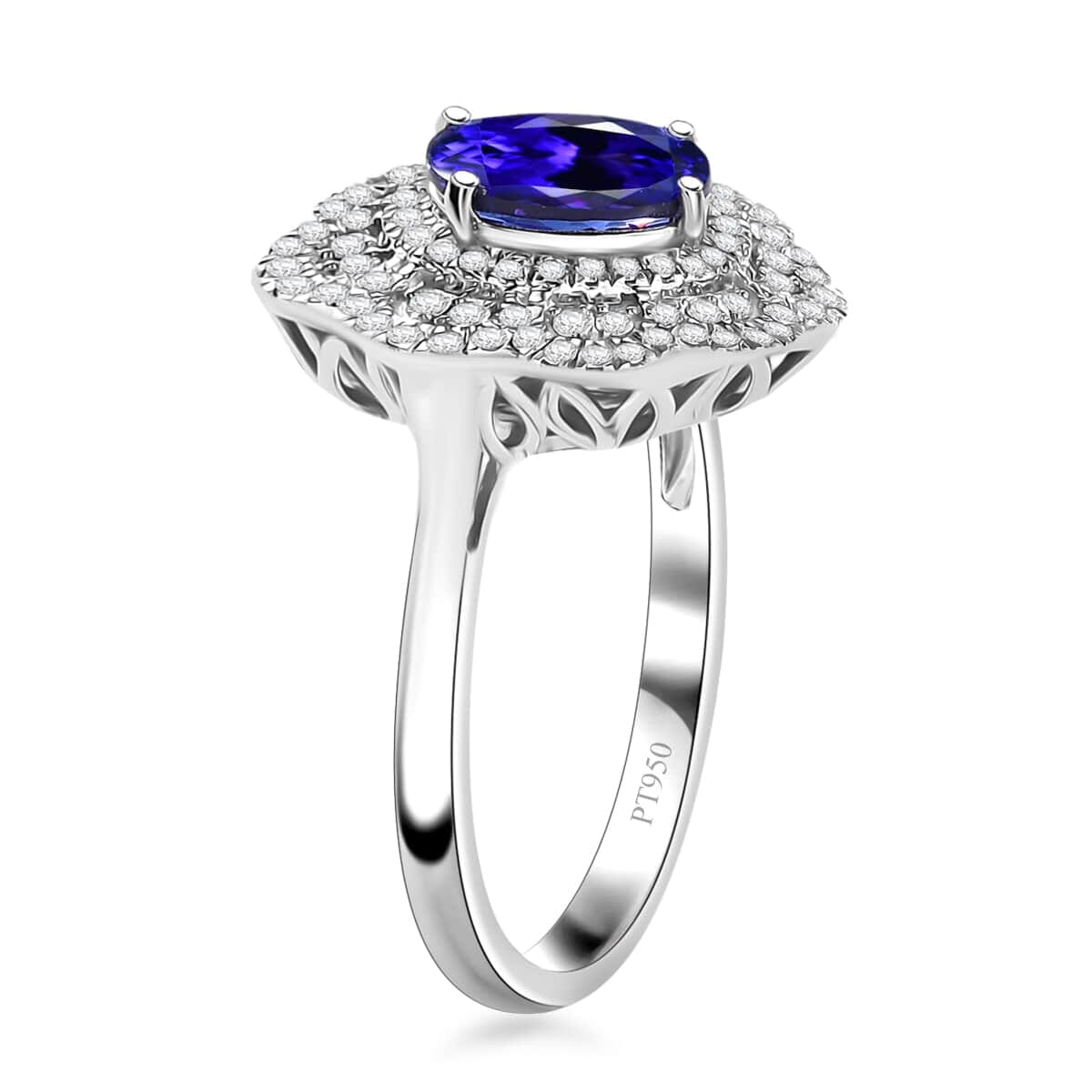 Certified and Appraised Rhapsody AAAA Tanzanite and E-F VS Diamond 3.96 ctw Floral Ring in 950 Platinum (Size 7.0) 8.65 Grams  image number 3