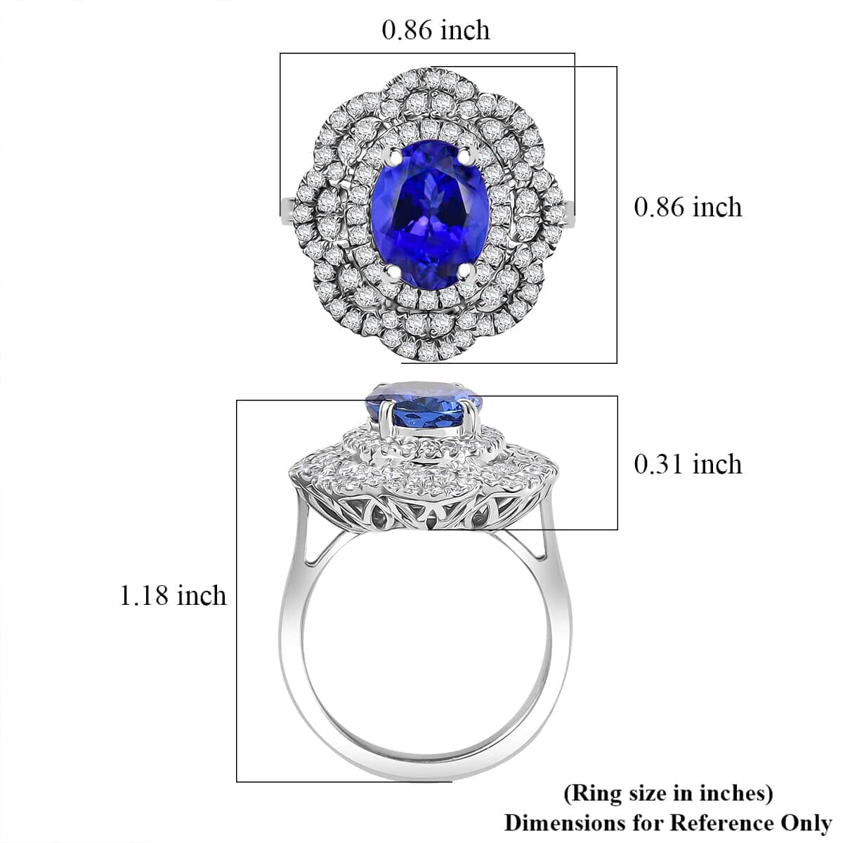Certified and Appraised Rhapsody AAAA Tanzanite and E-F VS Diamond 3.96 ctw Floral Ring in 950 Platinum (Size 7.0) 8.65 Grams  image number 5