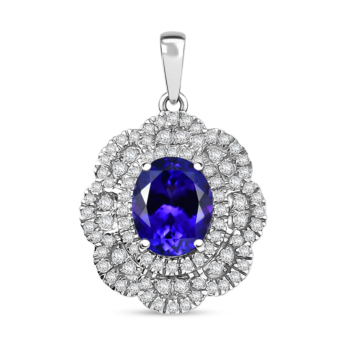 Rhapsody AAAA Tanzanite and E-F VS Diamond 4.15 ctw Floral Pendant in 950 Platinum  image number 0