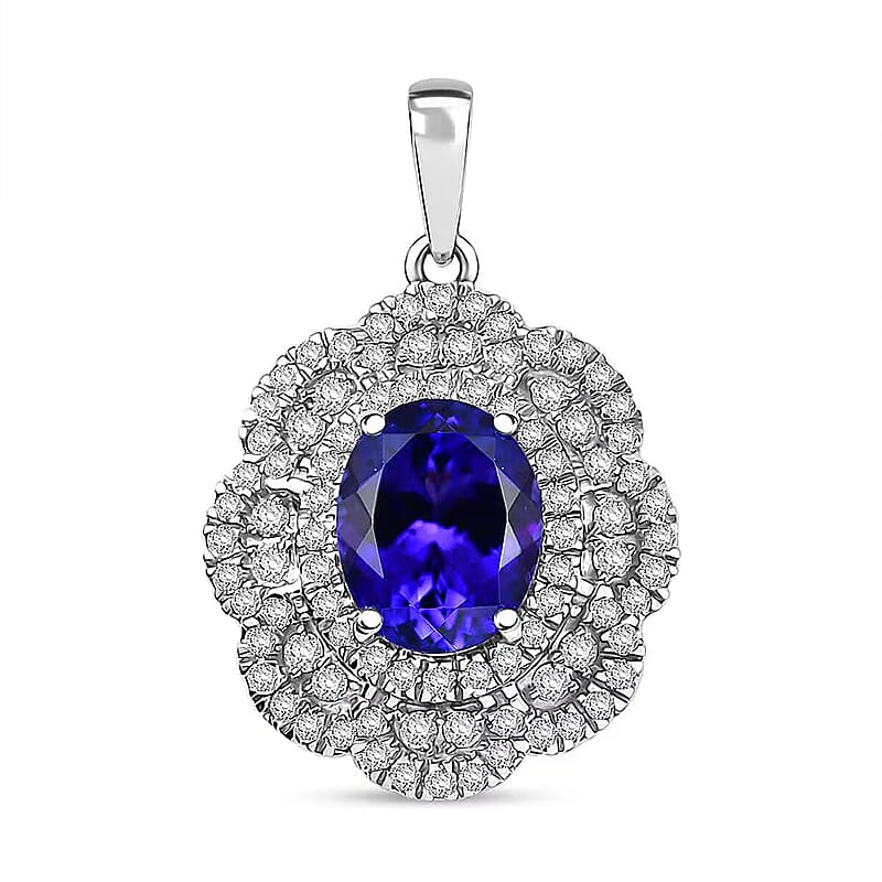 Certified and Appraised Rhapsody AAAA Tanzanite and E-F VS Diamond 4.15 ctw Floral Pendant without Chain in 950 Platinum