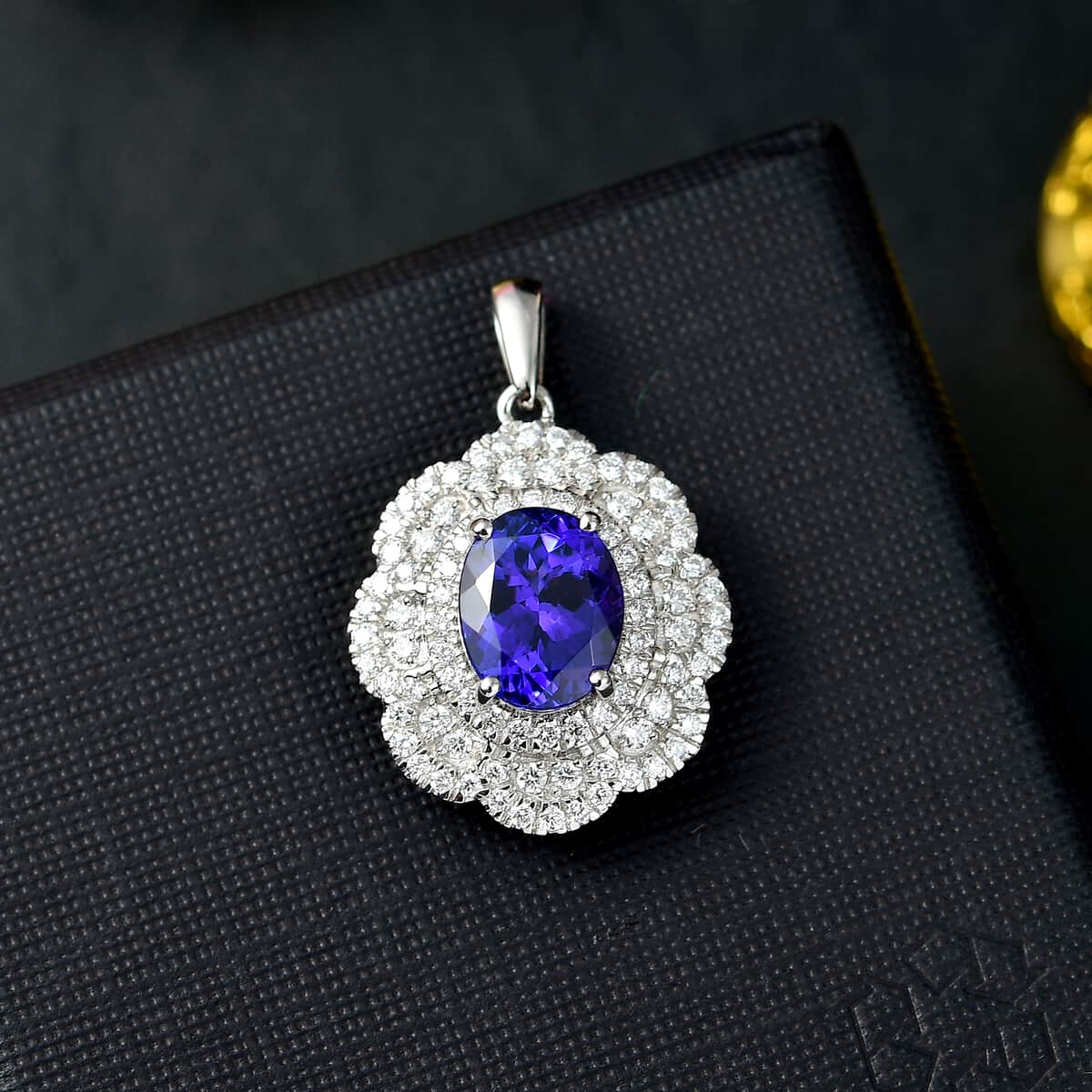 Rhapsody AAAA Tanzanite and E-F VS Diamond 4.15 ctw Floral Pendant in 950 Platinum  image number 1