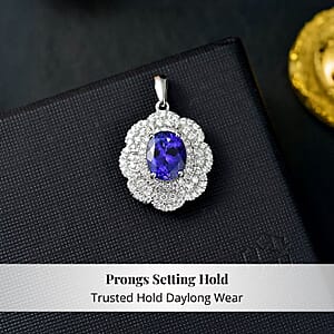 Certified and Appraised Rhapsody AAAA Tanzanite and E-F VS Diamond 4.15 ctw Floral Pendant without Chain in 950 Platinum 