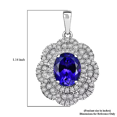 Certified and Appraised Rhapsody AAAA Tanzanite and E-F VS Diamond 4.15 ctw Floral Pendant without Chain in 950 Platinum