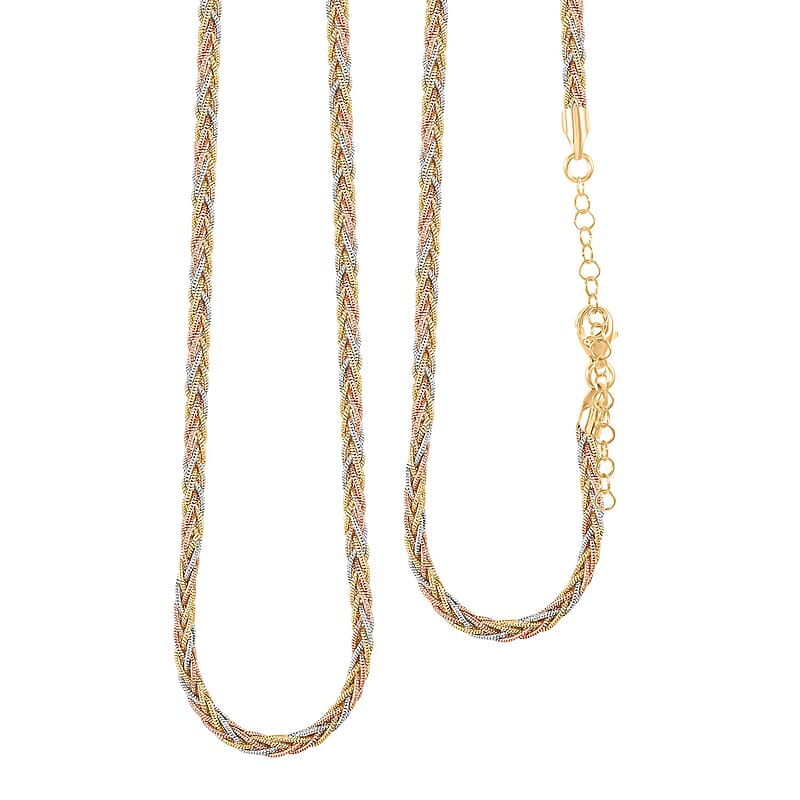 Snake Round Chain Necklace in 14K YRG and Rhodium Over Sterling Silver 20.6 Grams 18 Inches