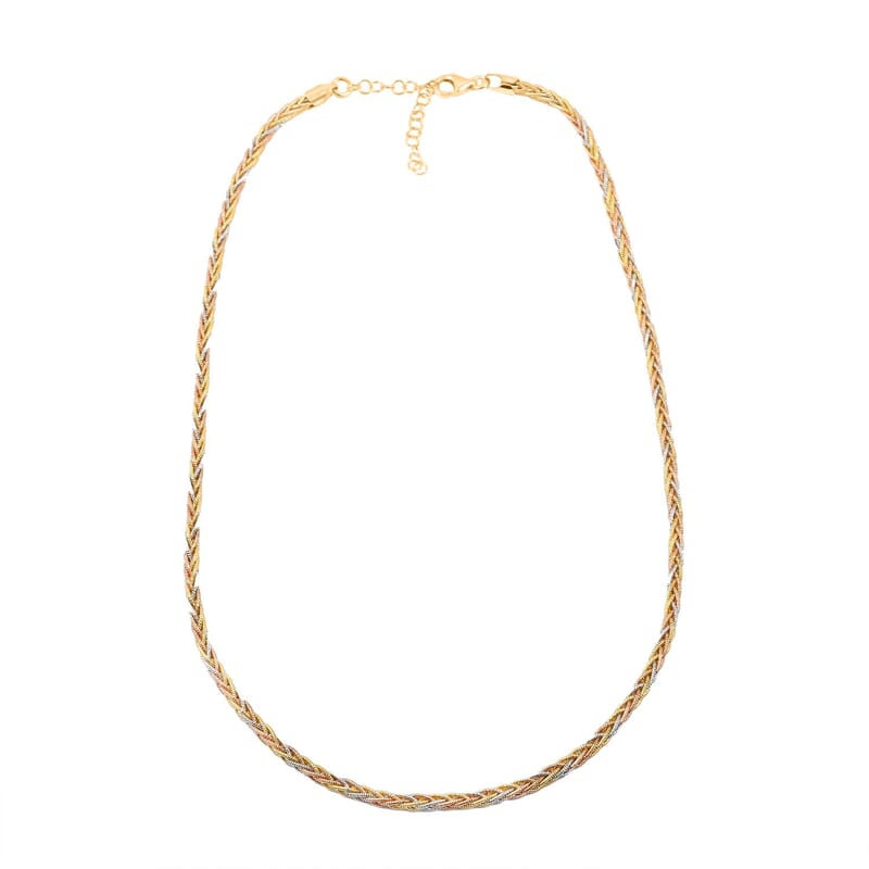 Snake Round Chain Necklace in 14K YRG and Rhodium Over Sterling Silver 20.6 Grams 18 Inches
