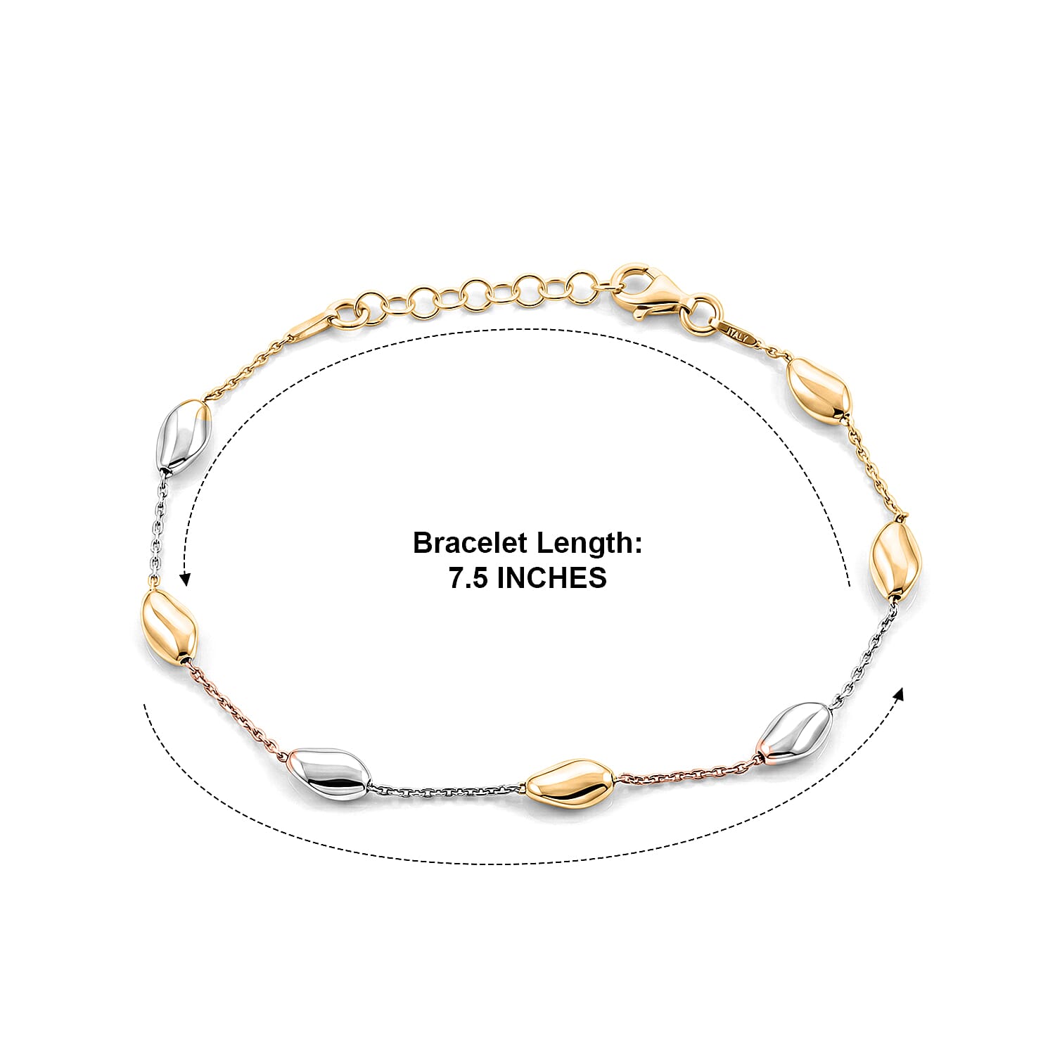 YRG and Rhodium Over Sterling Silver Bracelet 5.9 Grams (7.50 In)