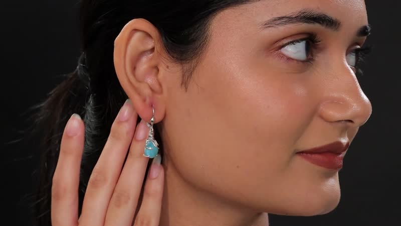 D'Joy Natural Green Larimar 7.90 ctw Octopus Earrings in Rhodium Over Sterling Silver