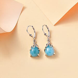 D'Joy Natural Green Larimar 7.90 ctw Octopus Earrings in Rhodium Over Sterling Silver
