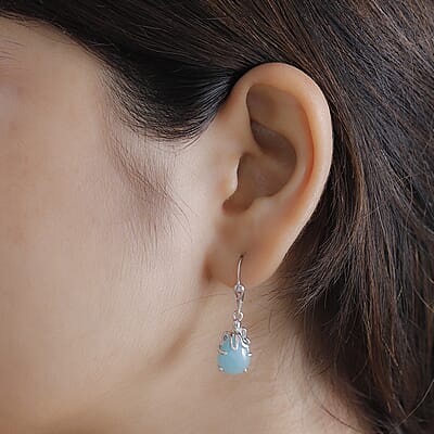 D'Joy Natural Green Larimar 7.90 ctw Octopus Earrings in Rhodium Over Sterling Silver