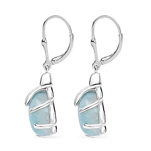 D'Joy Natural Green Larimar 7.90 ctw Octopus Earrings in Rhodium Over Sterling Silver