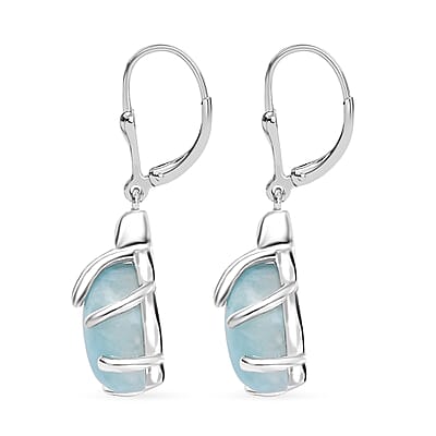 D'Joy Natural Green Larimar 7.90 ctw Octopus Earrings in Rhodium Over Sterling Silver