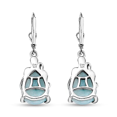 D'Joy Natural Green Larimar 7.90 ctw Octopus Earrings in Rhodium Over Sterling Silver