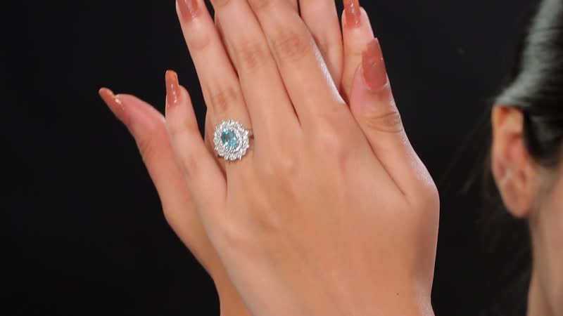 Premium Cambodian Blue Zircon, White Zircon Cluster Ring in Rhodium Over Sterling Silver (Size 7.0) 3.85 ctw