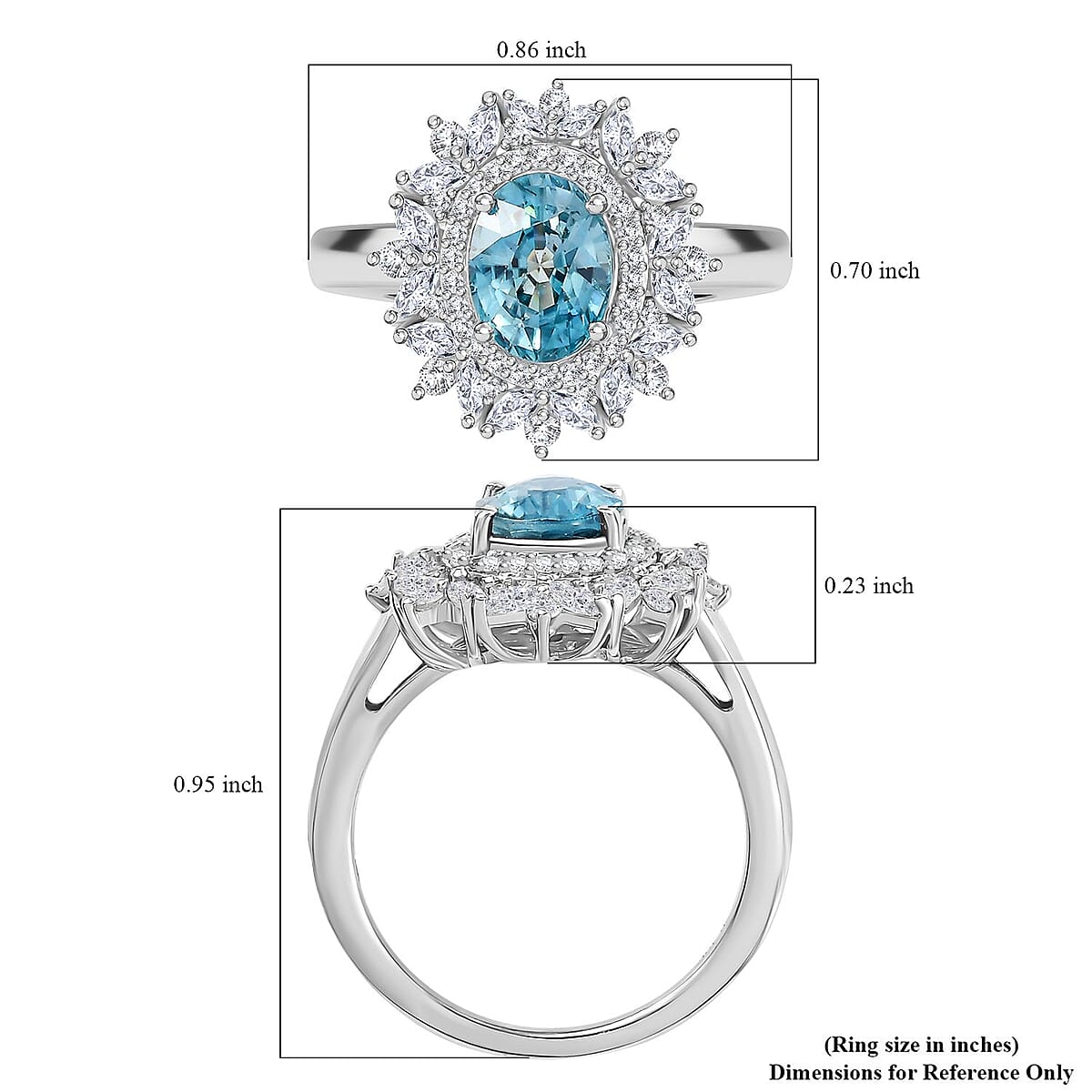 Premium Cambodian Blue Zircon and White Zircon 3.85 ctw Blooming Halo Ring in Rhodium Over Sterling Silver (Size 5.0) (Del. in 10-12 Days) image number 5
