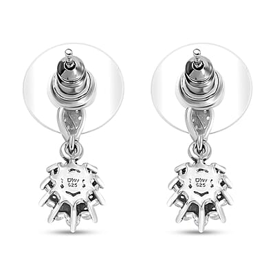 D'Joy Cambodian Blue Zircon and White Zircon 1.50 ctw Sunburst Earrings in Rhodium Over Sterling Silver