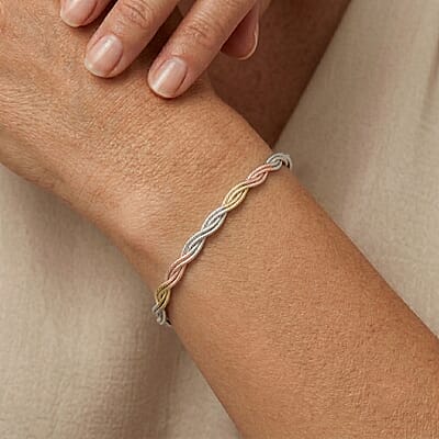 YRG and Rhodium Over Sterling Silver Bracelet 4 Grams (7.50 In)