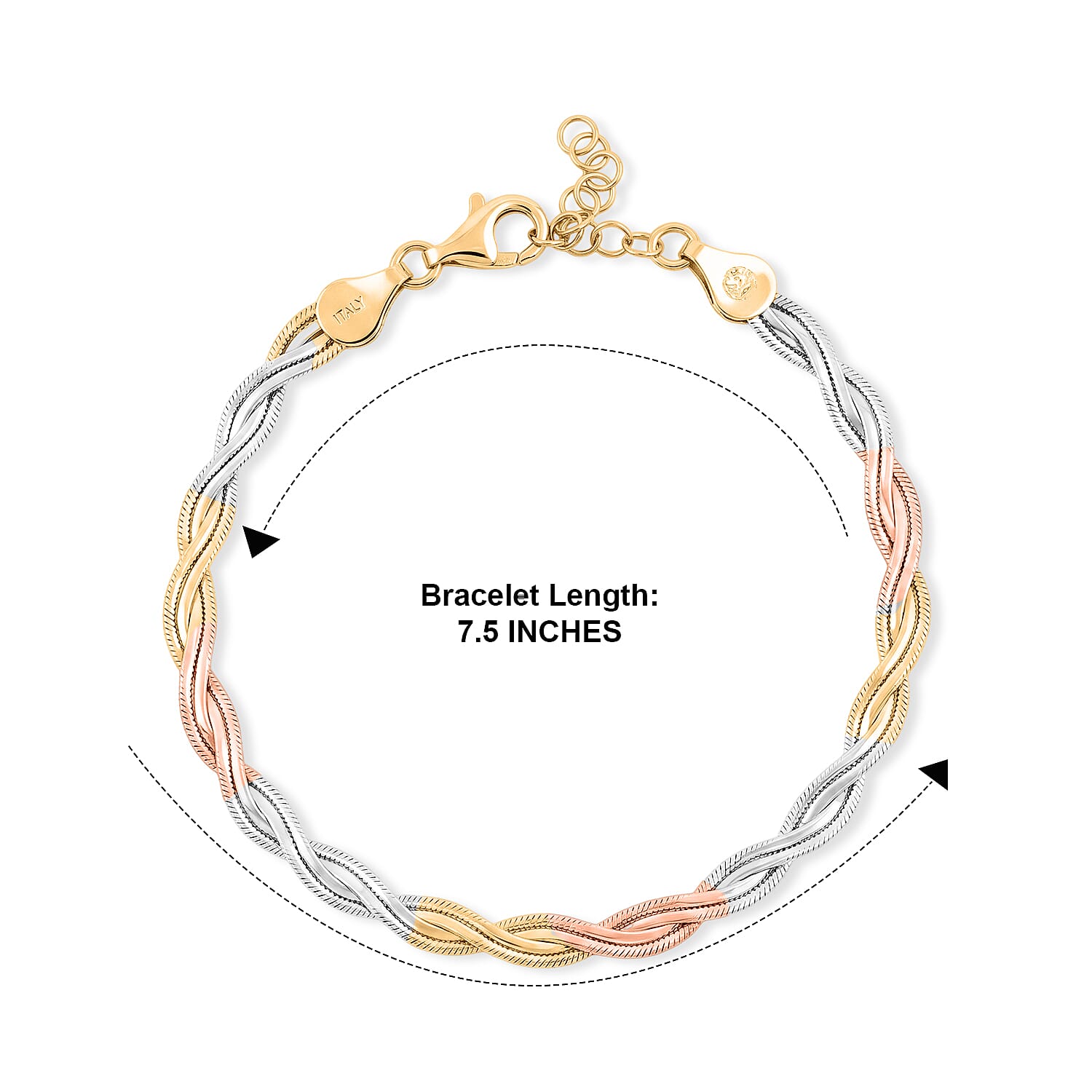 YRG and Rhodium Over Sterling Silver Bracelet 4 Grams (7.50 In)