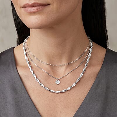 Rhodium Over Sterling Silver Necklace 9.3 Grams (18 Inches)