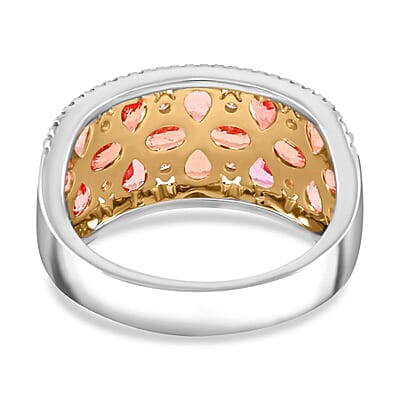 Modani Padparadscha Sapphire, Natural Yellow and White Diamond Ring in 14K White and Yellow Gold 3.09 ctw (Size 10.0)
