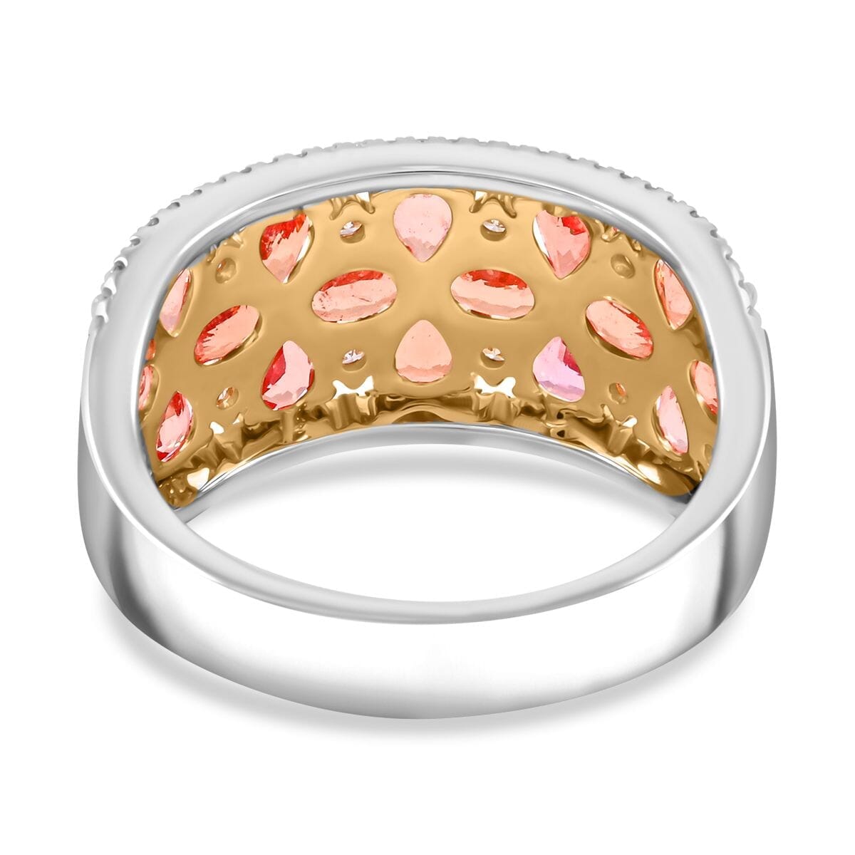 Modani Padparadscha Sapphire, Natural Yellow and White Diamond 3.09 ctw Ring in 14K White and Yellow Gold (Size 10.0) image number 4