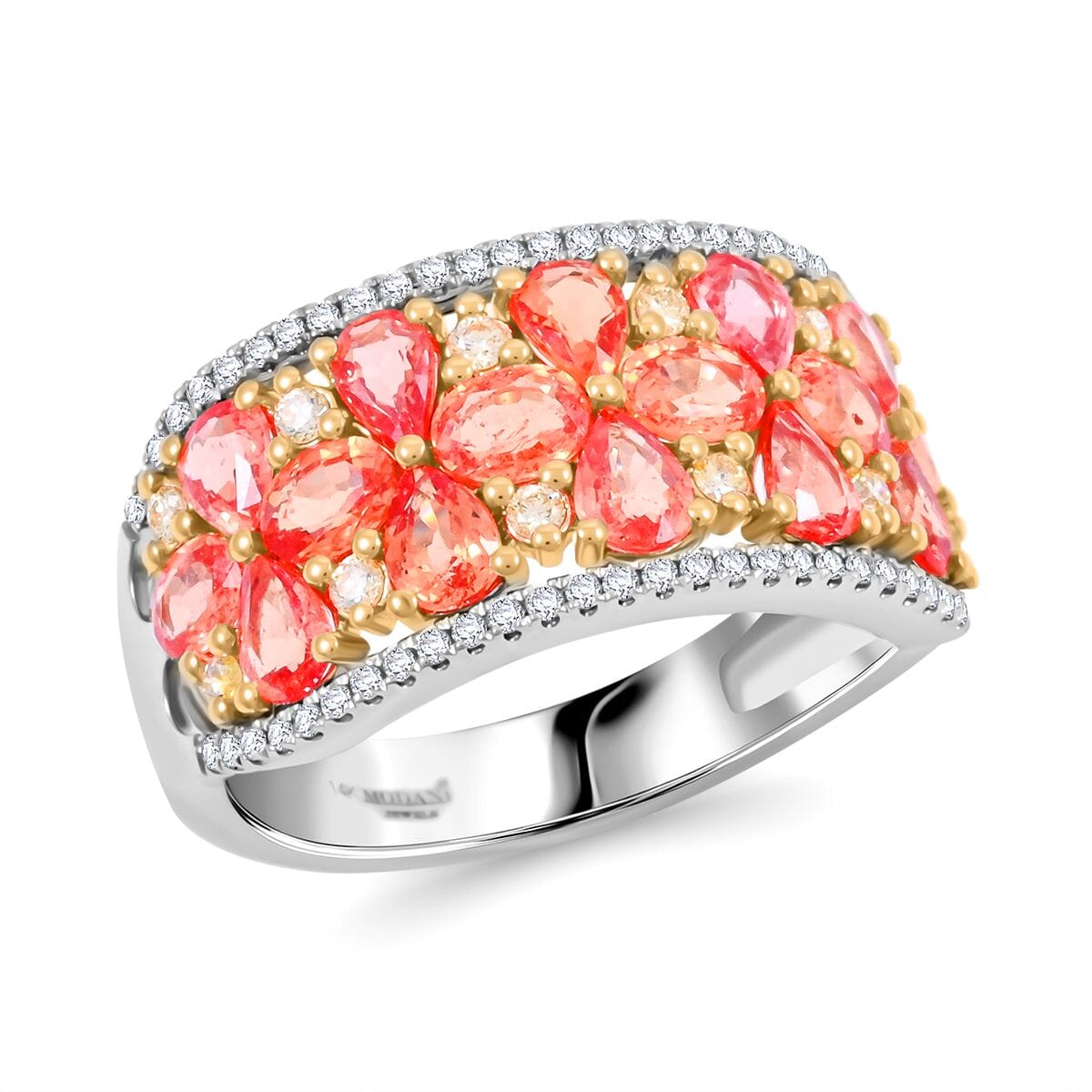 Modani Padparadscha Sapphire, Natural Yellow and White Diamond 3.09 ctw Ring in 14K White and Yellow Gold (Size 10.0) image number 0