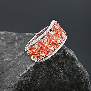 Modani Padparadscha Sapphire, Natural Yellow and White Diamond Ring in 14K White and Yellow Gold 3.09 ctw (Size 5.0)