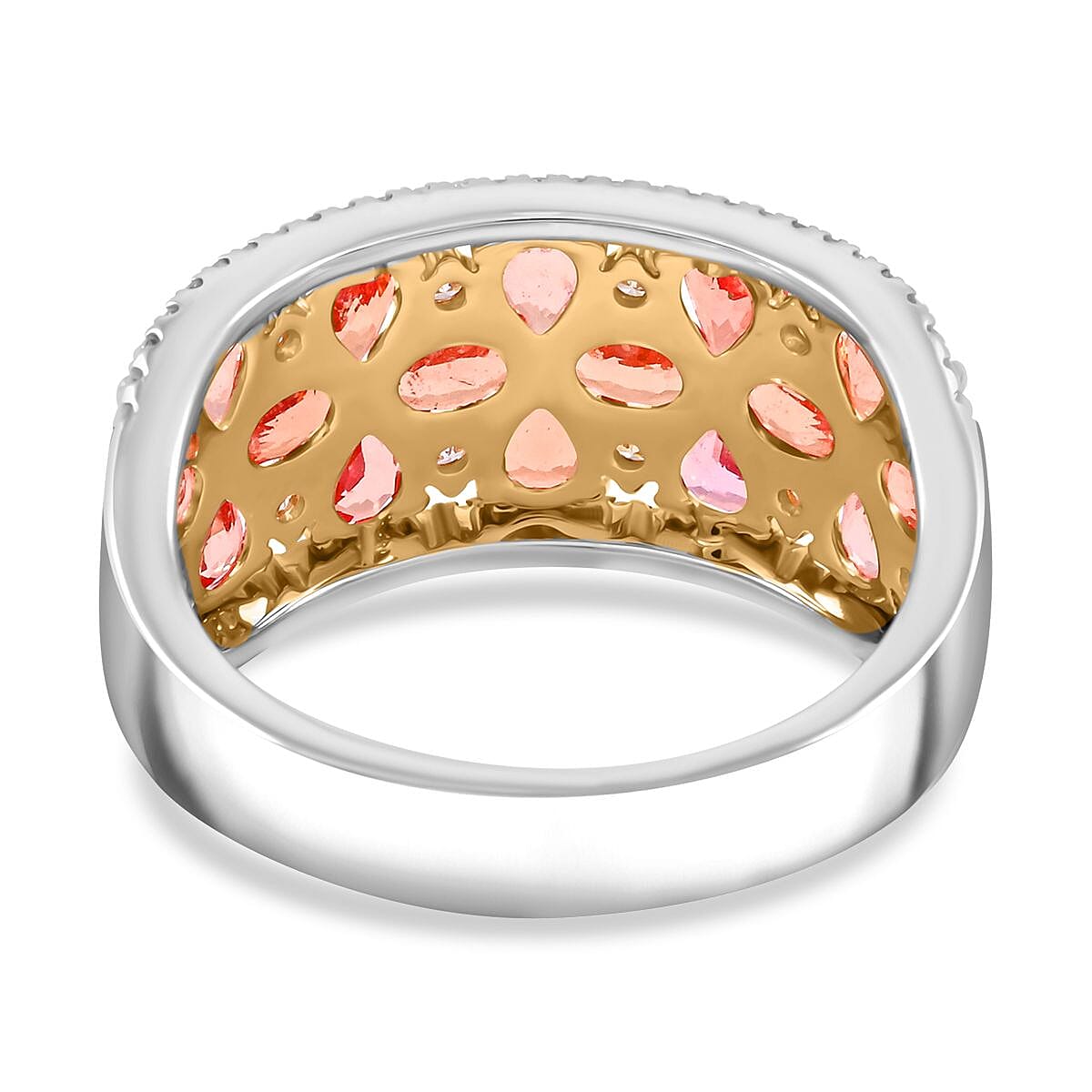 Modani Padparadscha Sapphire, Natural Yellow and White Diamond Ring in 14K White and Yellow Gold 3.09 ctw (Size 5.0)