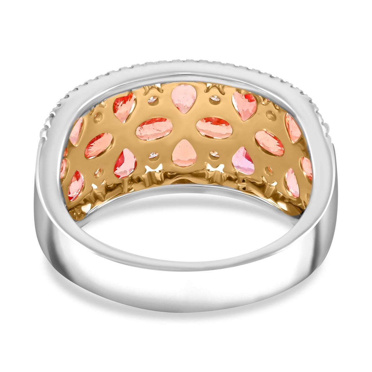 Modani Padparadscha Sapphire, Natural Yellow and White Diamond 3.09 ctw Ring in 14K White and Yellow Gold (Size 10.0) image number 4