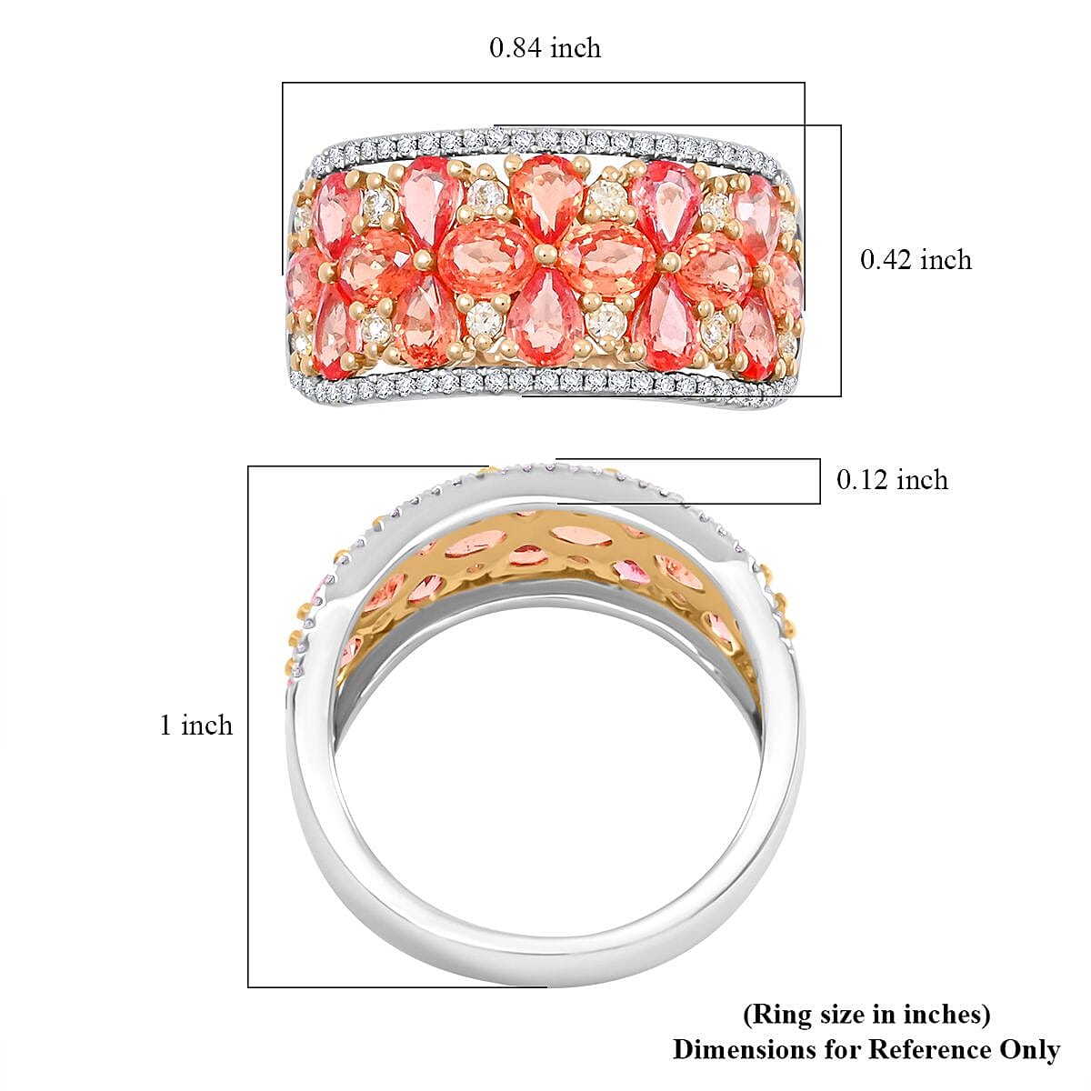 Modani Padparadscha Sapphire, Natural Yellow and White Diamond Ring in 14K White and Yellow Gold 3.09 ctw (Size 5.0)
