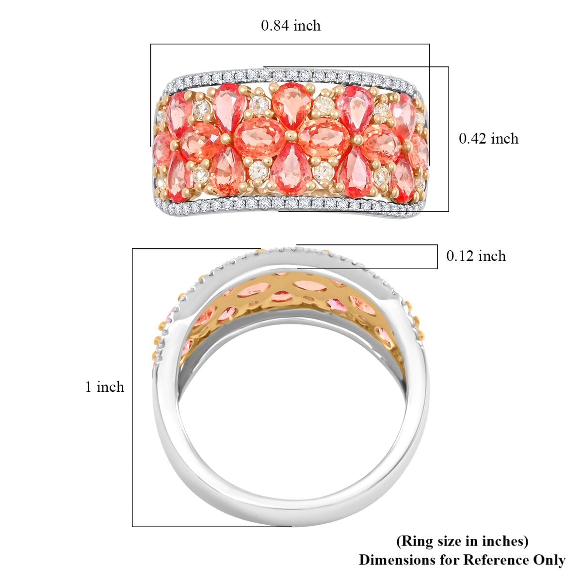 Modani Padparadscha Sapphire, Natural Yellow and White Diamond 3.09 ctw Ring in 14K White and Yellow Gold (Size 10.0) image number 5