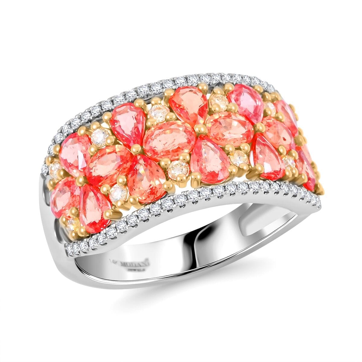 Modani Padparadscha Sapphire, Natural Yellow and White Diamond 3.09 ctw Ring in 14K White and Yellow Gold (Size 10.0) image number 0