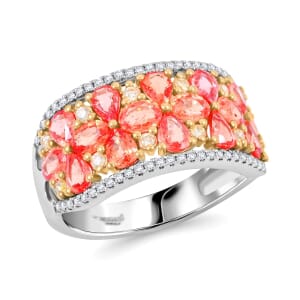 Modani Padparadscha Sapphire, Natural Yellow and White Diamond 3.09 ctw Ring in 14K White and Yellow Gold (Size 10.0)