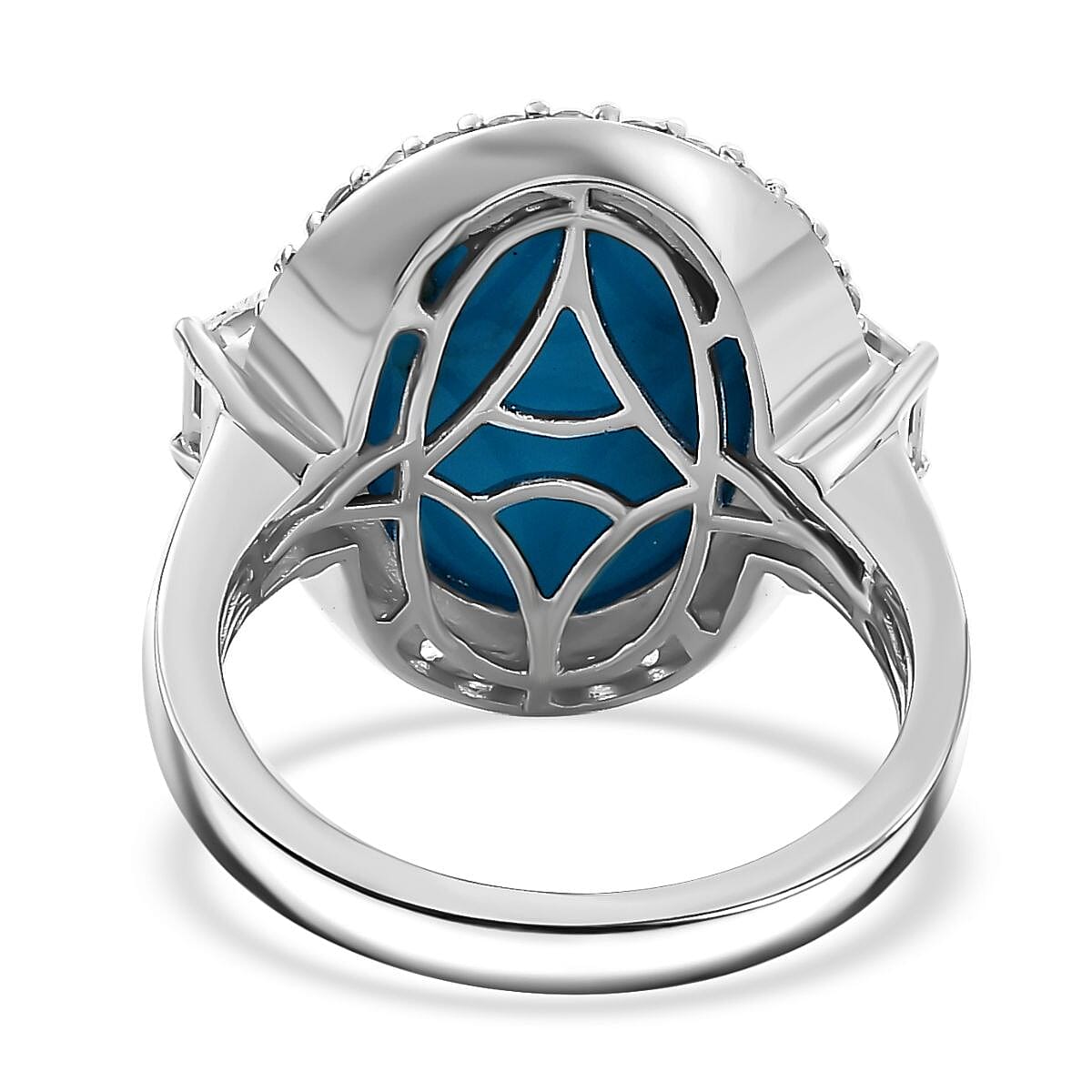 Sleeping Beauty Turquoise and White Zircon 8.98 ctw Ring in Rhodium Over Sterling Silver (Size 9.0)