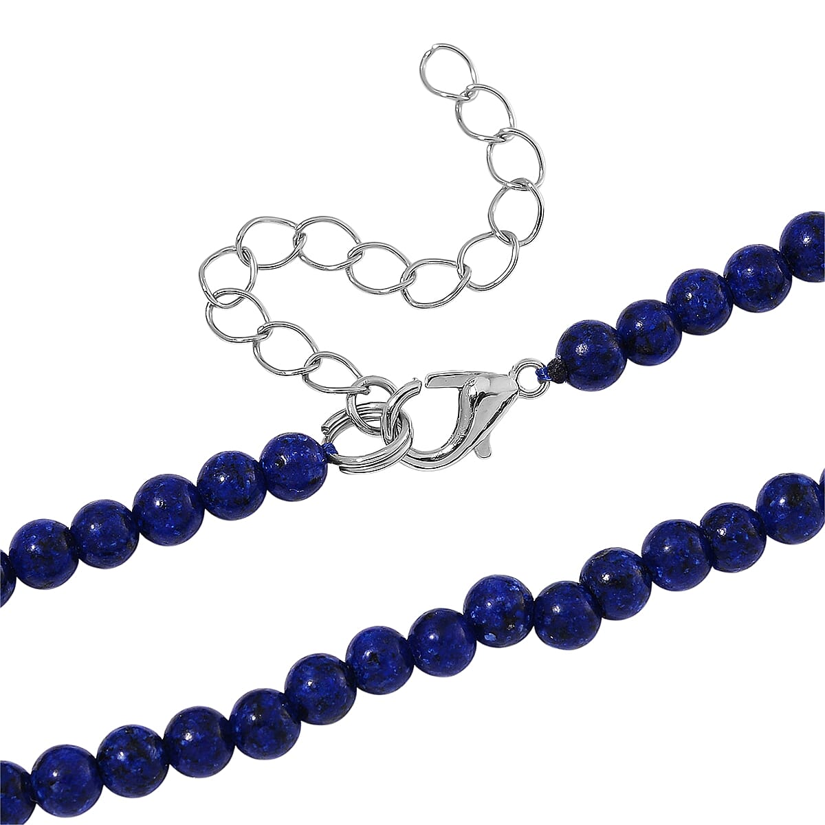 Lapis Lazuli 100.00 ctw Dragon Pendant with Beaded Necklace in Silvertone 20-22 Inches image number 4