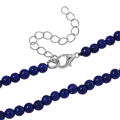 Lapis Lazuli 100.00 ctw Dragon Pendant with Beaded Necklace in Silvertone 20-22 Inches