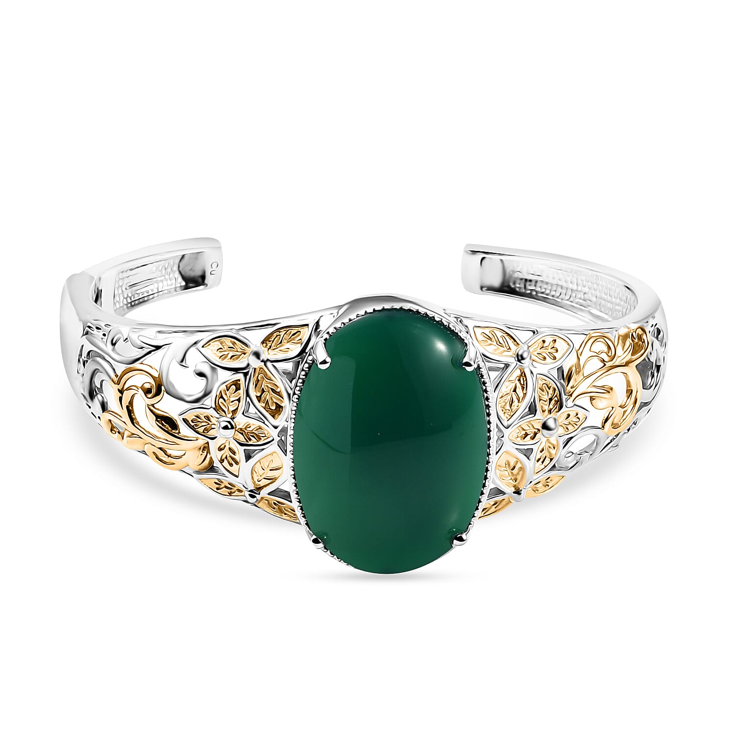 Green Onyx 30.75 ctw Cuff Bracelet in 14K YG and Platinum Over Copper with Magnet (6.50 In)