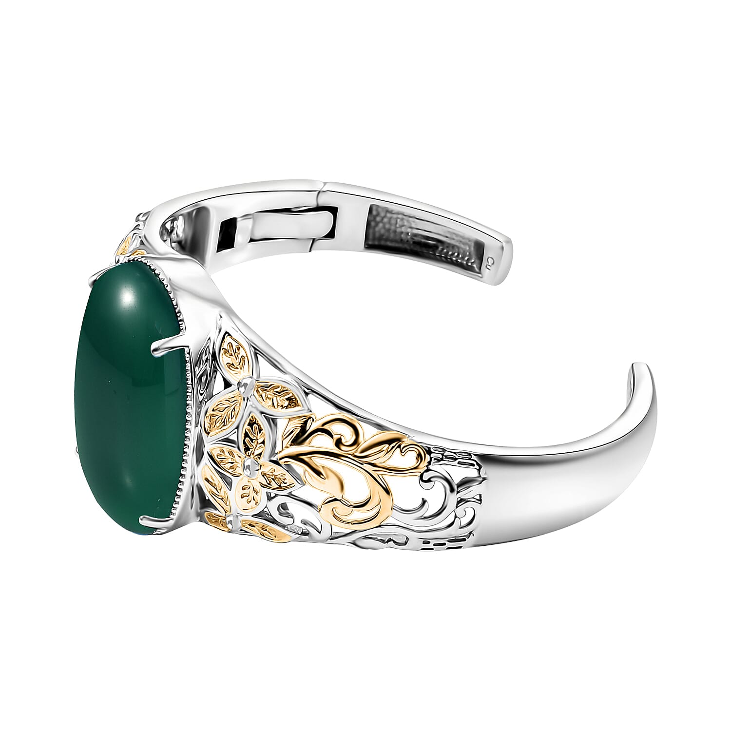Green Onyx 30.75 ctw Cuff Bracelet in 14K YG and Platinum Over Copper with Magnet (6.50 In)