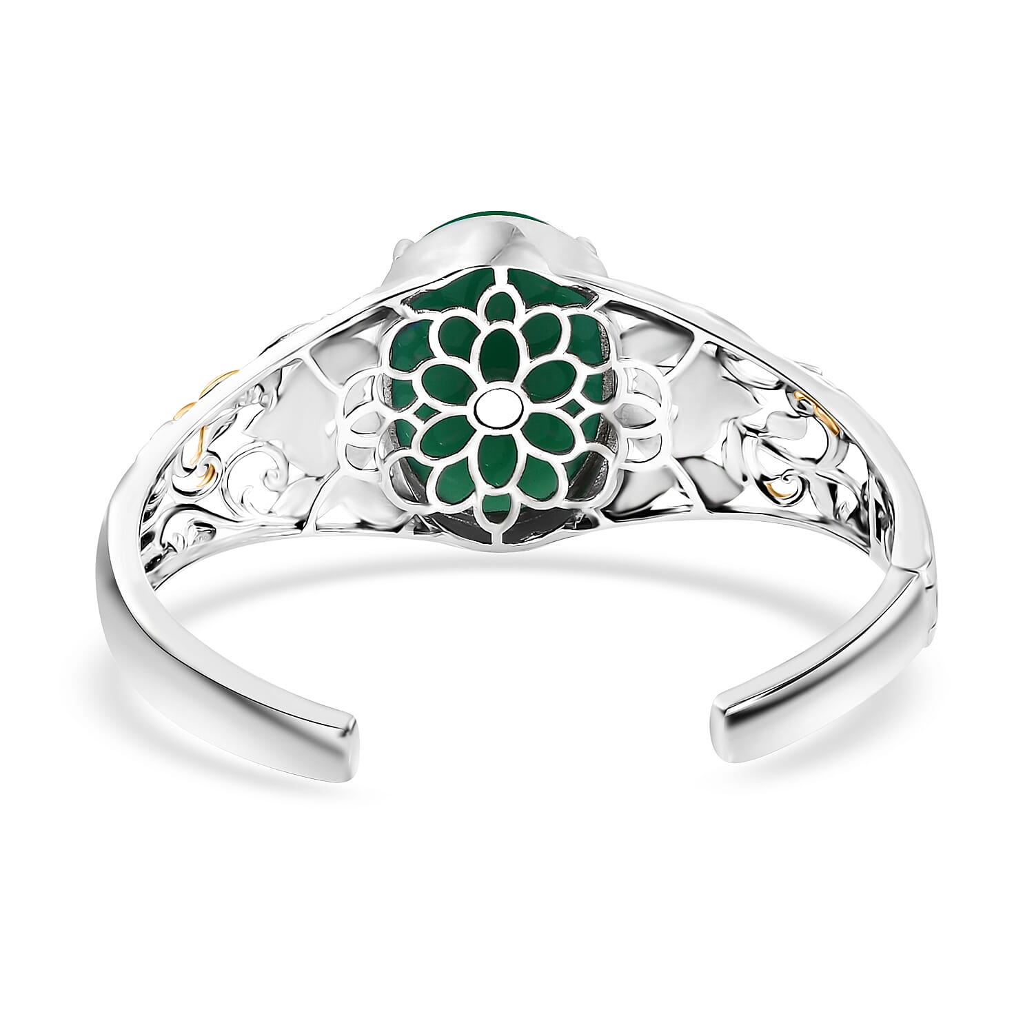 Green Onyx 30.75 ctw Cuff Bracelet in 14K YG and Platinum Over Copper with Magnet (6.50 In)