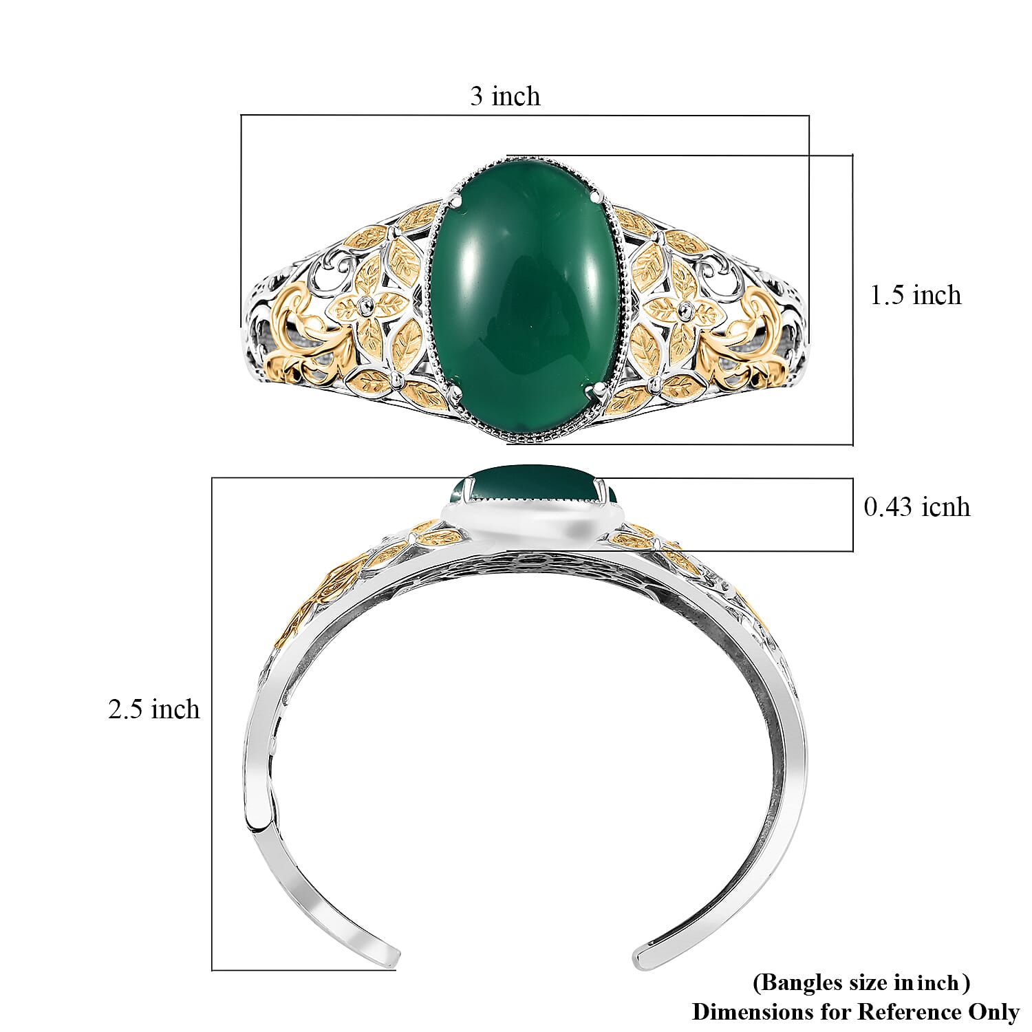 Green Onyx 30.75 ctw Cuff Bracelet in 14K YG and Platinum Over Copper with Magnet (6.50 In)