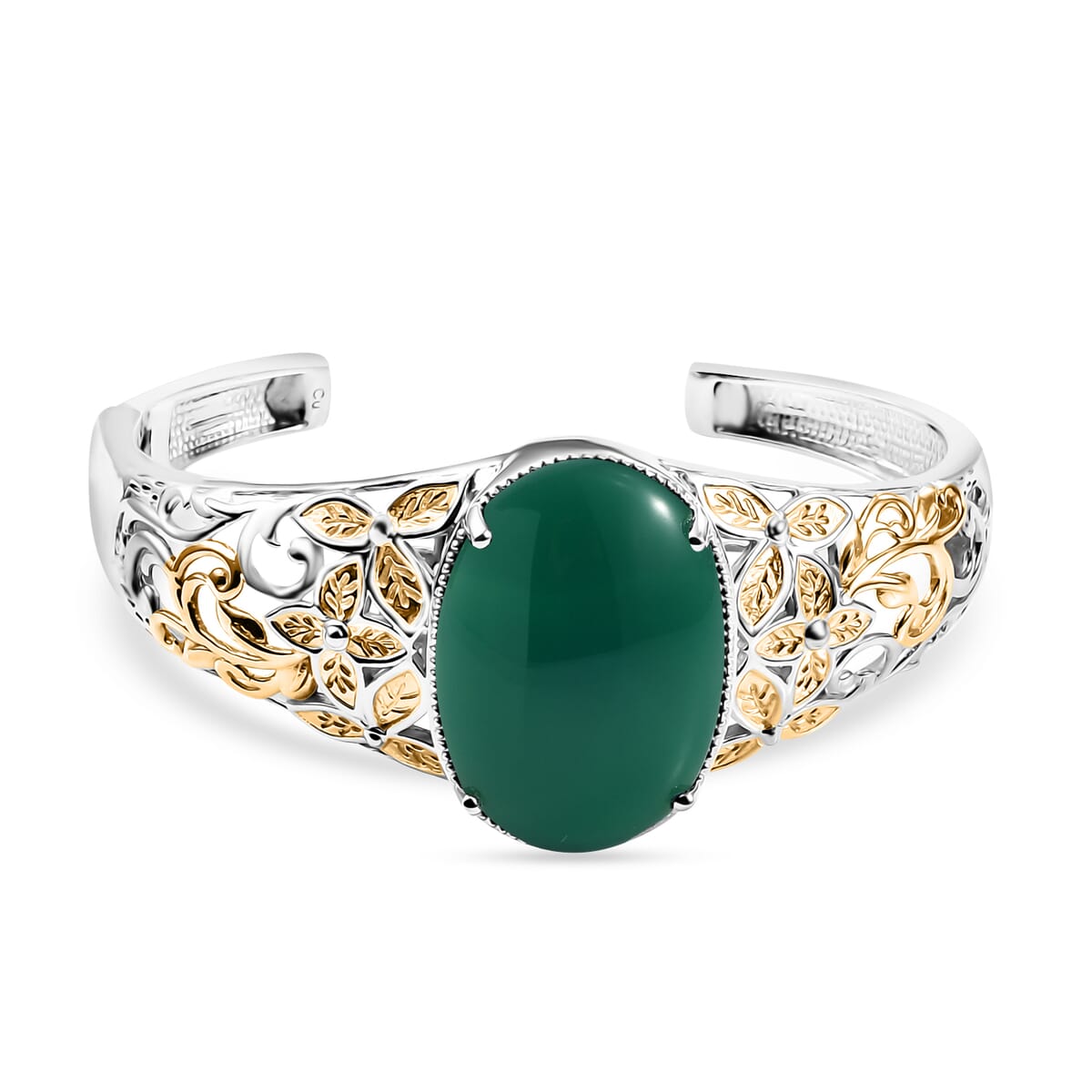 Green Onyx 30.75 ctw Cuff Bracelet in 14K YG and Platinum Over Copper with Magnet (8.0 In) image number 0